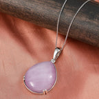 Rare Size Natural Kunzite Pear Cut Solitaire Pendant with Chain (Size 20) in Rhodium Overlay Sterling Silver 54.15 Ct._4453847_2