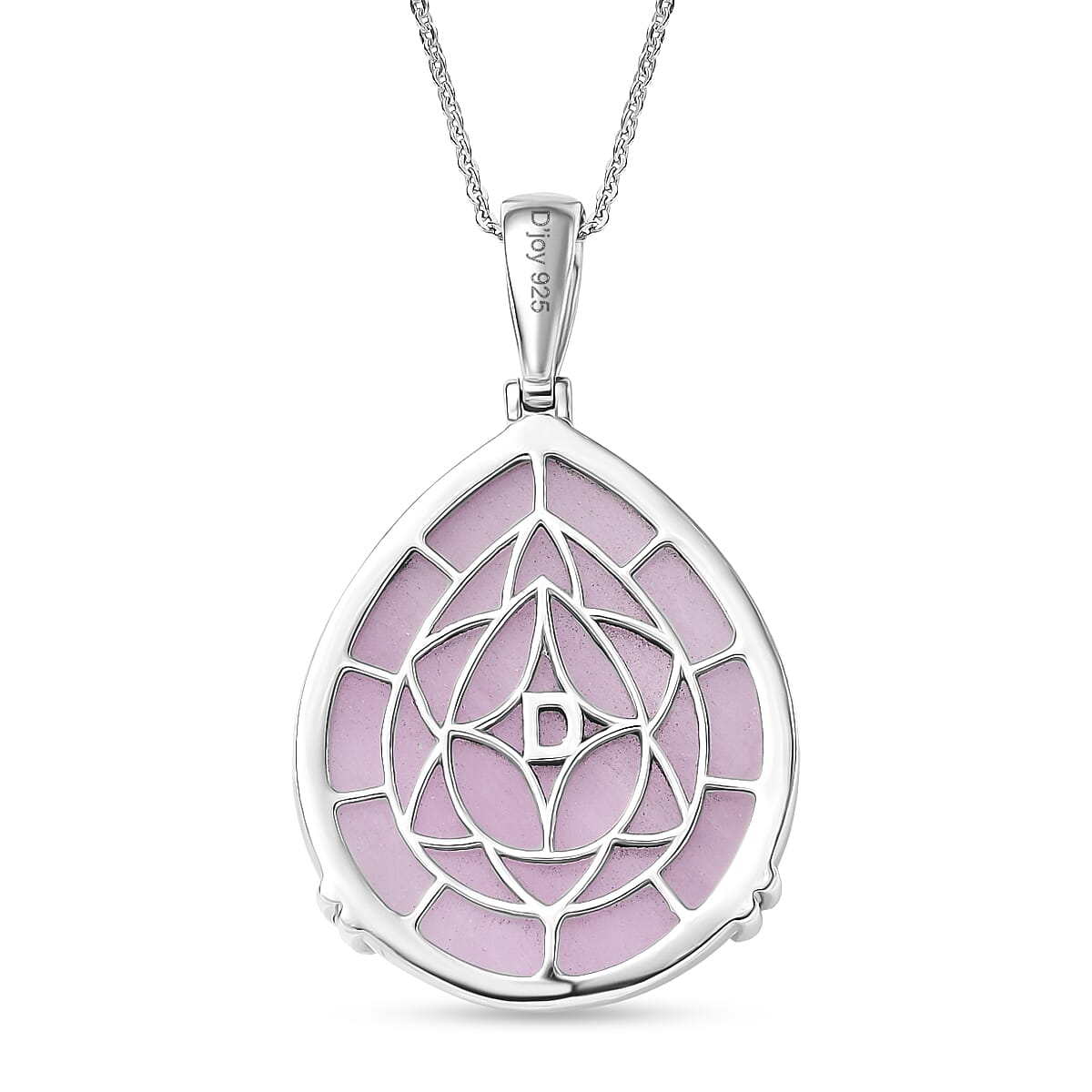 Rare Size Natural Kunzite Pear Cut Solitaire Pendant with Chain (Size 20) in Rhodium Overlay Sterling Silver 54.15 Ct. V32521703 5