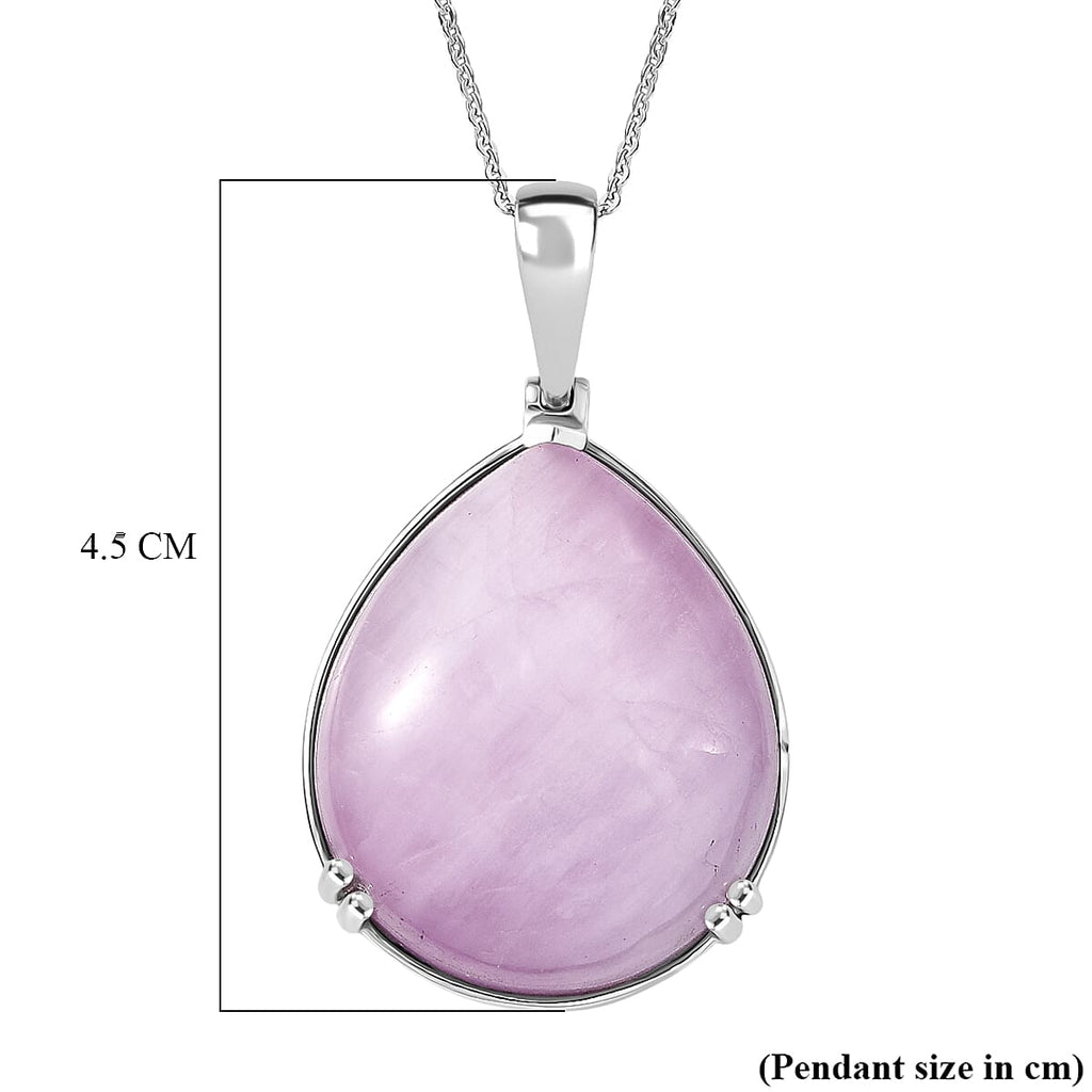 Rare Size Natural Kunzite Pear Cut Solitaire Pendant with Chain (Size 20) in Rhodium Overlay Sterling Silver 54.15 Ct._4453847_6