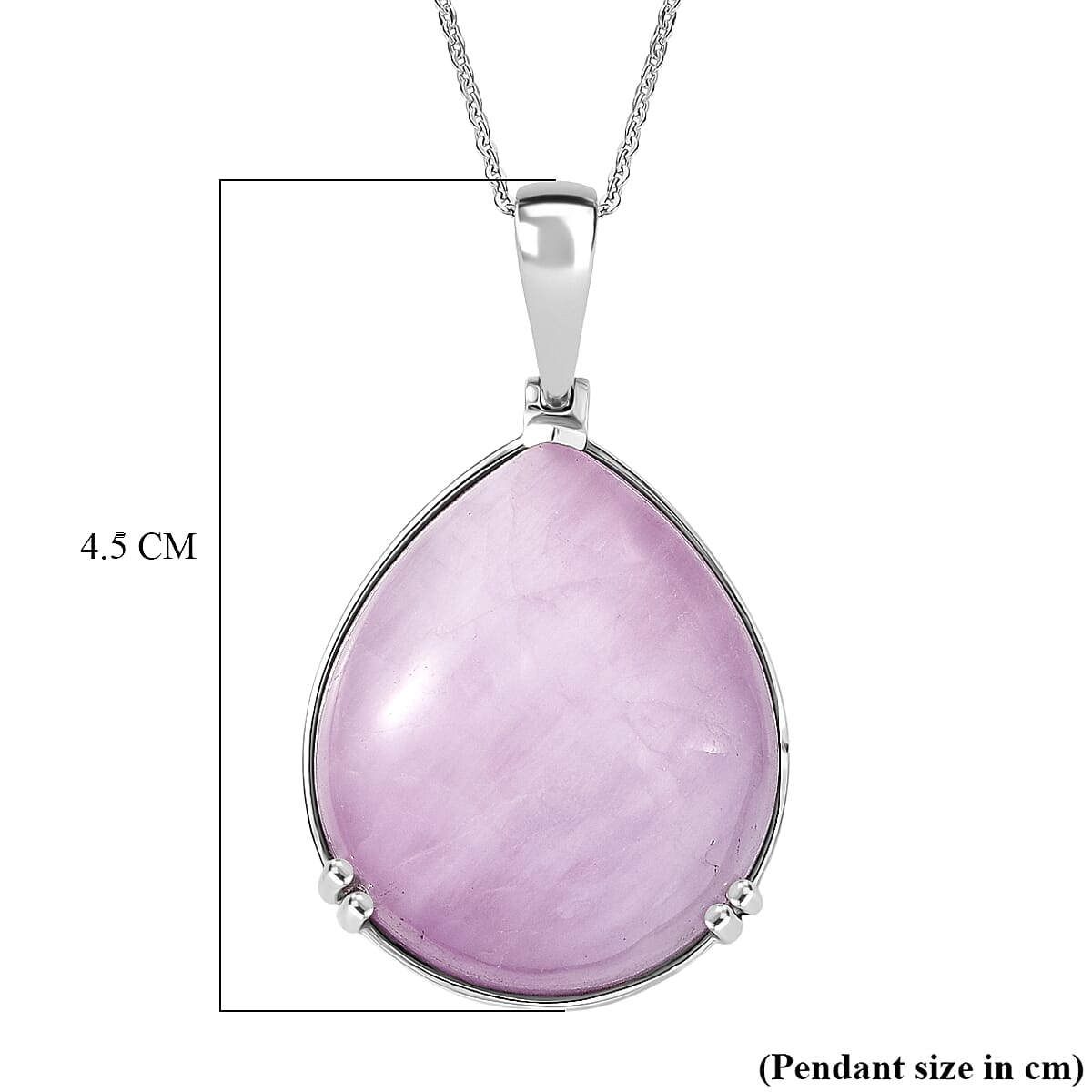 Rare Size Natural Kunzite Pear Cut Solitaire Pendant with Chain (Size 20) in Rhodium Overlay Sterling Silver 54.15 Ct. V32521703 7