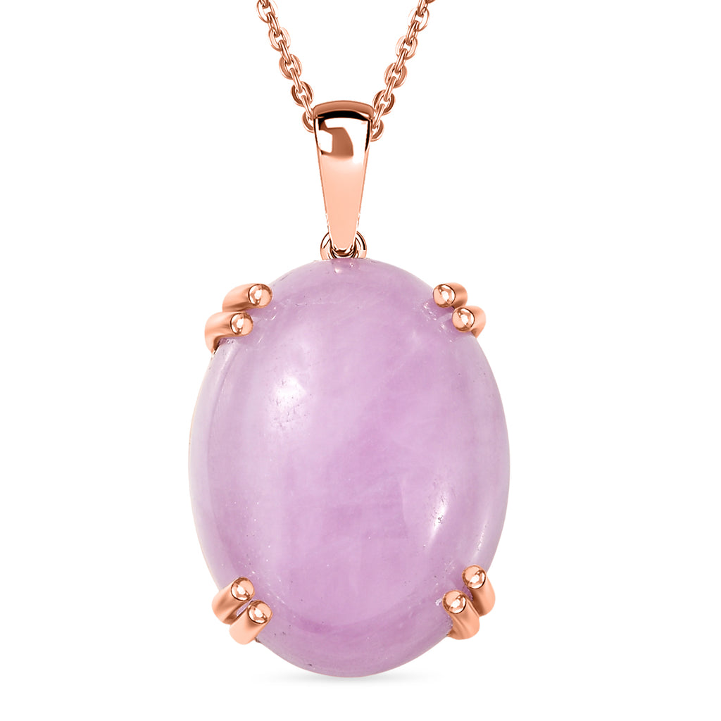 Natural Galileia Kunzite Solitaire Drop Pendant with Chain (Size 20) in Rose Gold Plated Sterling Silver 22.72 Ct._4453848
