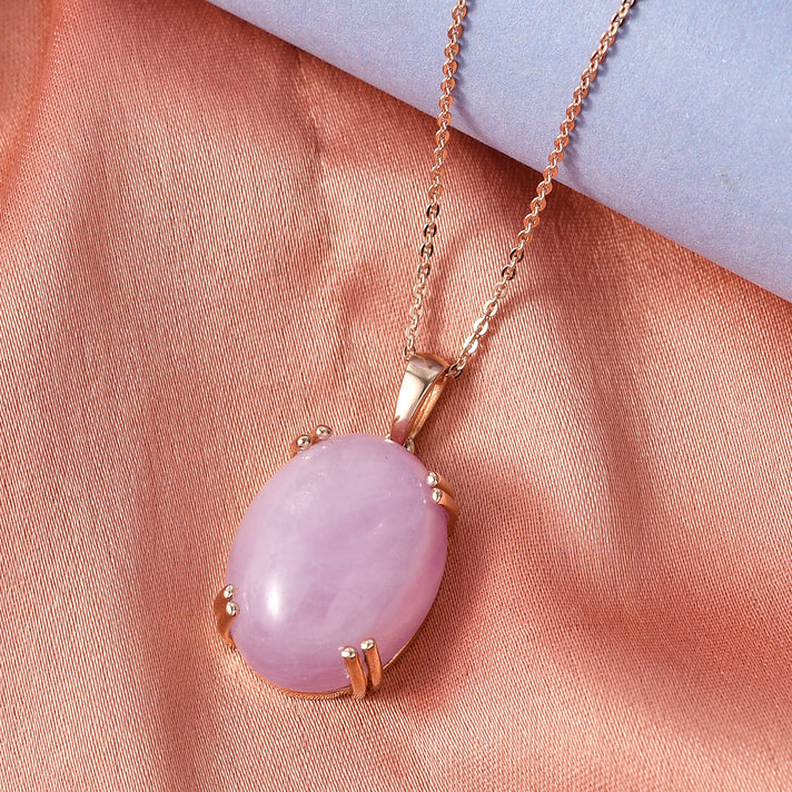 Natural Galileia Kunzite Solitaire Pendant with Chain (Size 20) in Rose Gold Plated Sterling Silver 22.72 Ct. 4453848 2