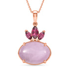 D'Joy Natural Kunzite & Orissa Rose Garnet Drop Pendant with Chain(Size 20) in Rose Gold Plated Sterling Silver 16.58 Ct._4453851