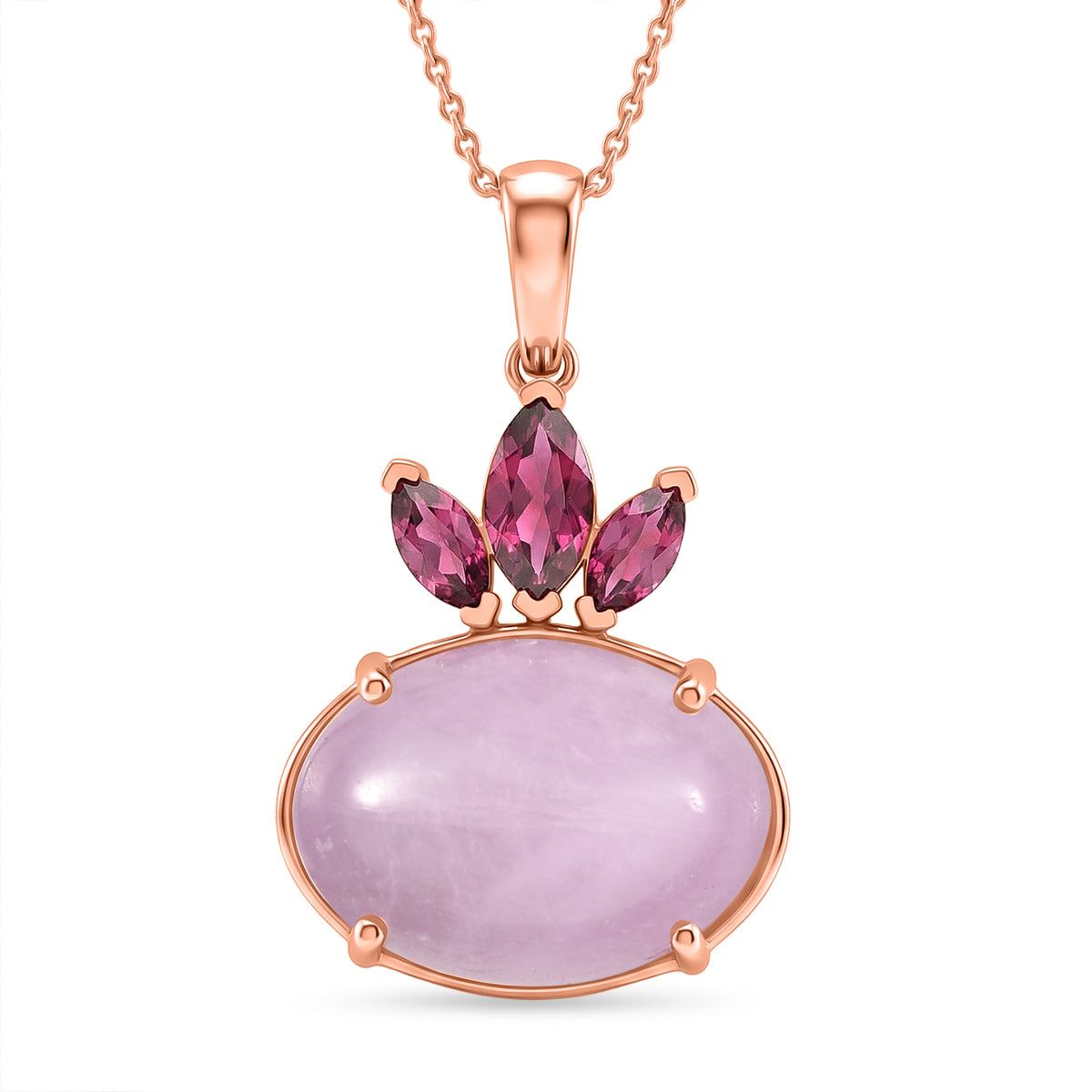 D'Joy Natural Kunzite &amp; Orissa Rose Garnet Drop Pendant with Chain(Size 20) in Rose Gold Plated Sterling Silver 16.58 Ct. V32515033 0