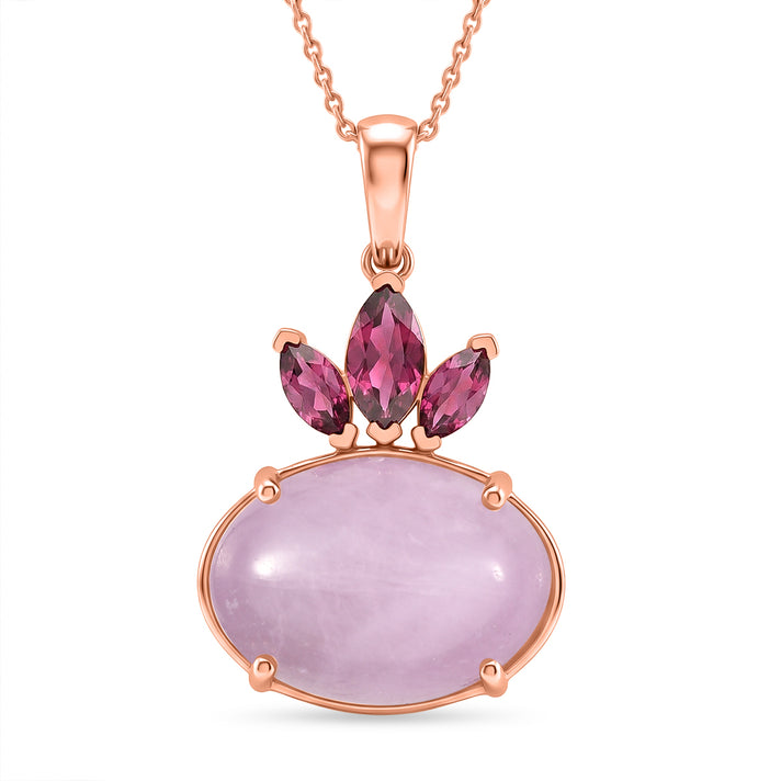 D'Joy Natural Kunzite &amp; Orissa Rose Garnet Drop Pendant with Chain(Size 20) in Rose Gold Plated Sterling Silver 16.58 Ct. 4453851 1