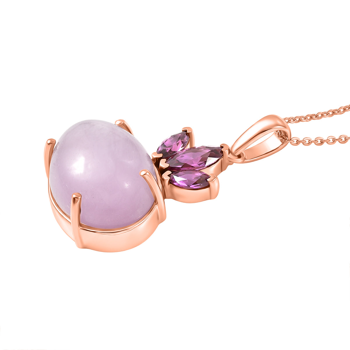 D'Joy Natural Kunzite &amp; Orissa Rose Garnet Drop Pendant with Chain(Size 20) in Rose Gold Plated Sterling Silver 16.58 Ct. V32515033 4
