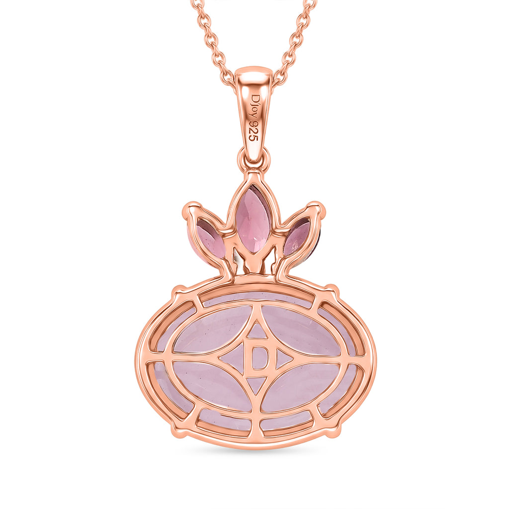 D'Joy Natural Kunzite & Orissa Rose Garnet Drop Pendant with Chain(Size 20) in Rose Gold Plated Sterling Silver 16.58 Ct._4453851_4