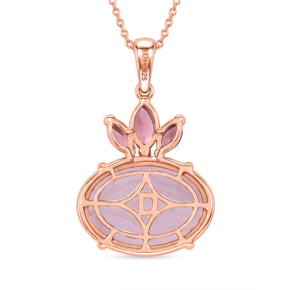 D'Joy Natural Kunzite &amp; Orissa Rose Garnet Drop Pendant with Chain(Size 20) in Rose Gold Plated Sterling Silver 16.58 Ct. V32515033 5
