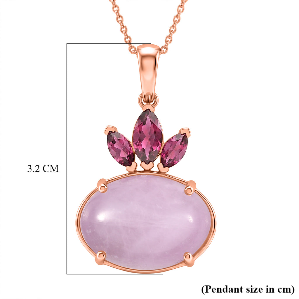 D'Joy Natural Kunzite & Orissa Rose Garnet Drop Pendant with Chain(Size 20) in Rose Gold Plated Sterling Silver 16.58 Ct._4453851_6