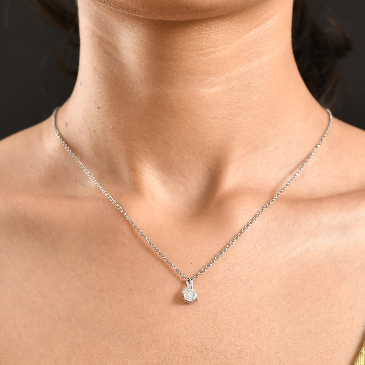 Moissanite Pendant in Platinum Overlay Sterling Silver with Chain (Size 20) 4453853 1