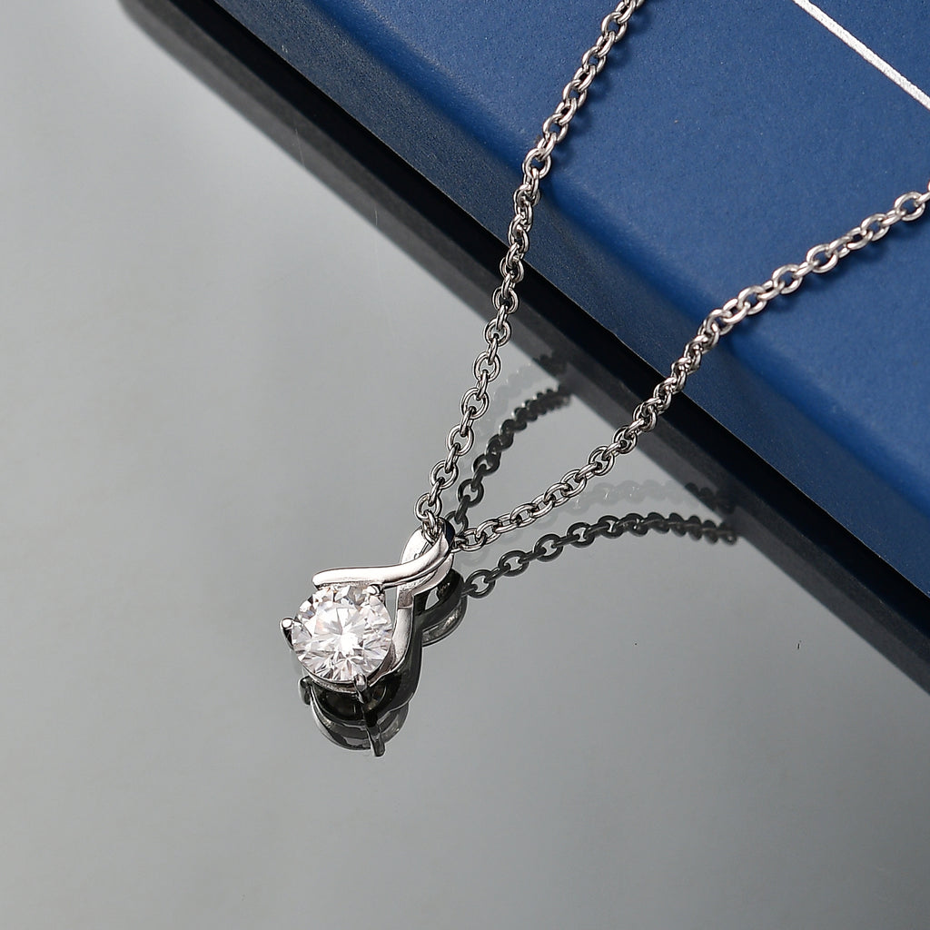 Moissanite Pendant in Platinum Overlay Sterling Silver with Chain (Size 20)_4453853_2