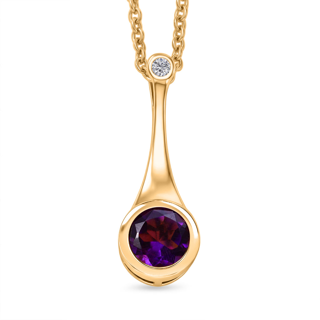 D'Joy AAA African Amethyst & Moissanite Solitaire Pendant in Yellow Gold Plated Sterling Silver with Chain (Size 20) 1.24 Ct._4454512
