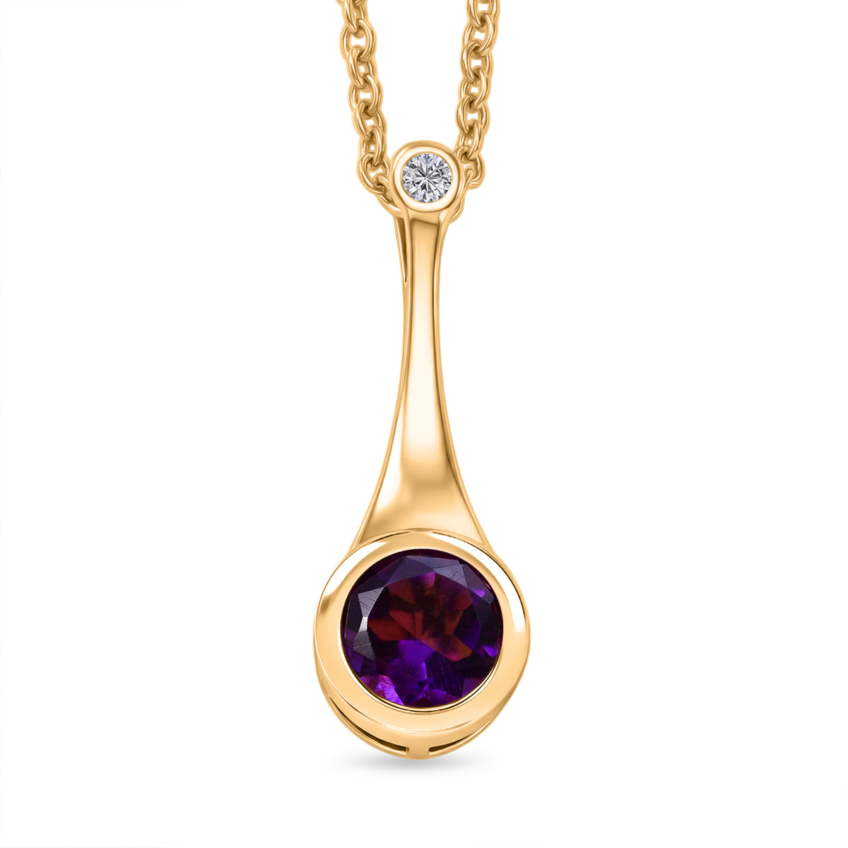 D'Joy AAA African Amethyst, Moissanite Solitaire Drop Pendant with Chain (Size 20) in Yellow Gold Tone 1.24 Ct. V32572589 0