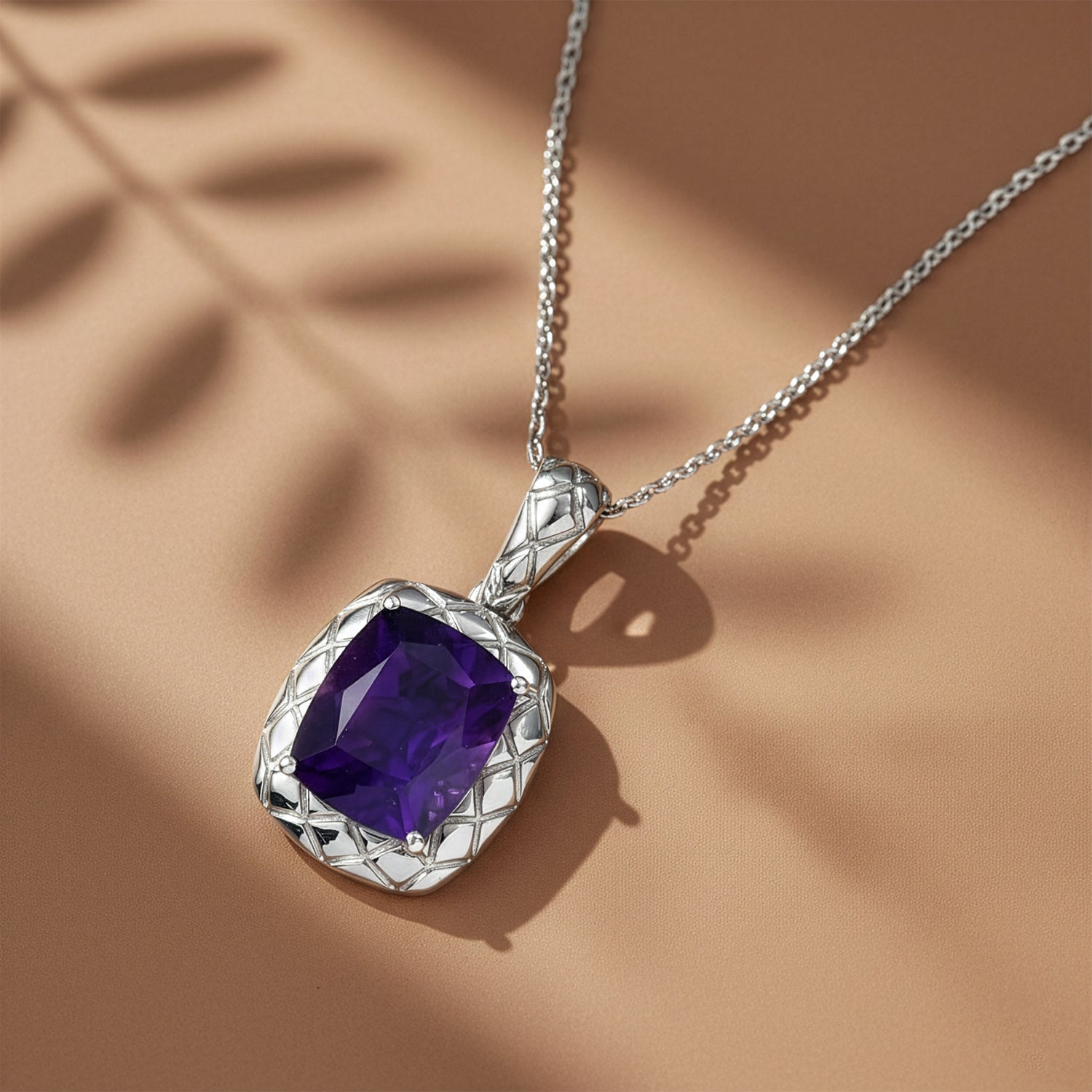 D'Joy AAA African Amethyst Pendant with Chain (Size 20) in Rhodium Overlay Sterling Silver 5.25 Ct. V32517848 3