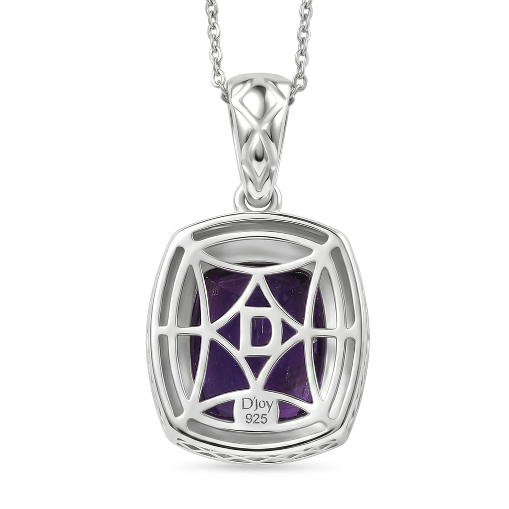D'Joy - AAA African Amethyst Solitaire Pendant with Chain (Size 20) in Rhodium Overlay Sterling Silver 5.25 Ct._4454716_4