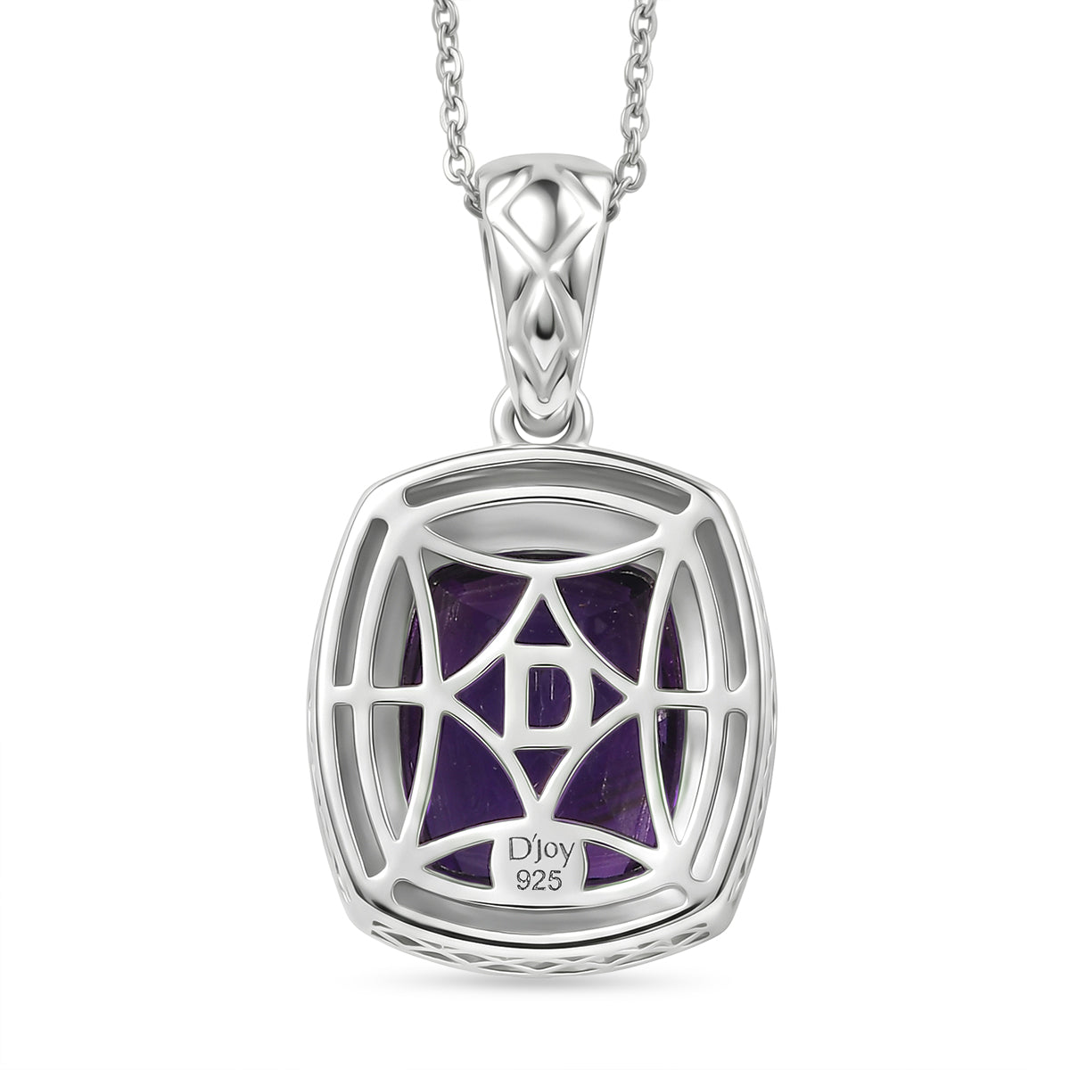D'Joy AAA African Amethyst Pendant with Chain (Size 20) in Rhodium Overlay Sterling Silver 5.25 Ct. V32517848 5