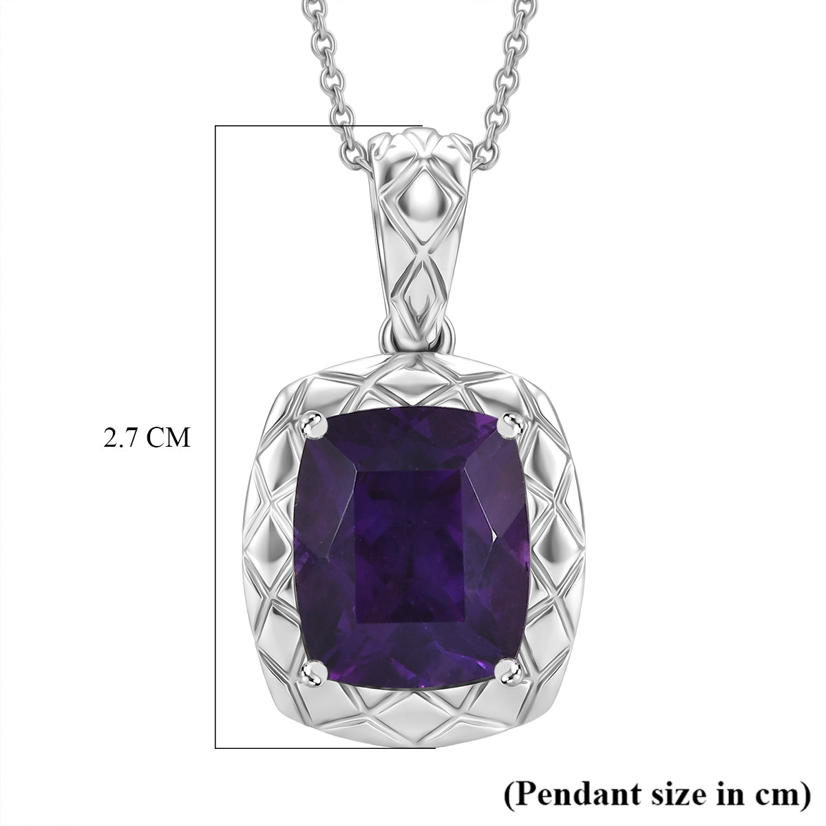 D'Joy AAA African Amethyst Pendant with Chain (Size 20) in Rhodium Overlay Sterling Silver 5.25 Ct. V32517848 7