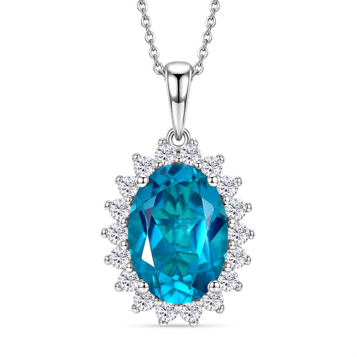 D'Joy Capri Blue Triplet Quartz & White Zircon Halo Pendant with Chain (Size 20) in Rhodium Overlay Sterling Silver 7.25 Ct.