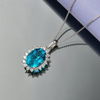D'Joy Capri Blue Triplet Quartz & White Zircon Halo Pendant with Chain (Size 20) in Rhodium Overlay Sterling Silver 7.25 Ct._4454920_2