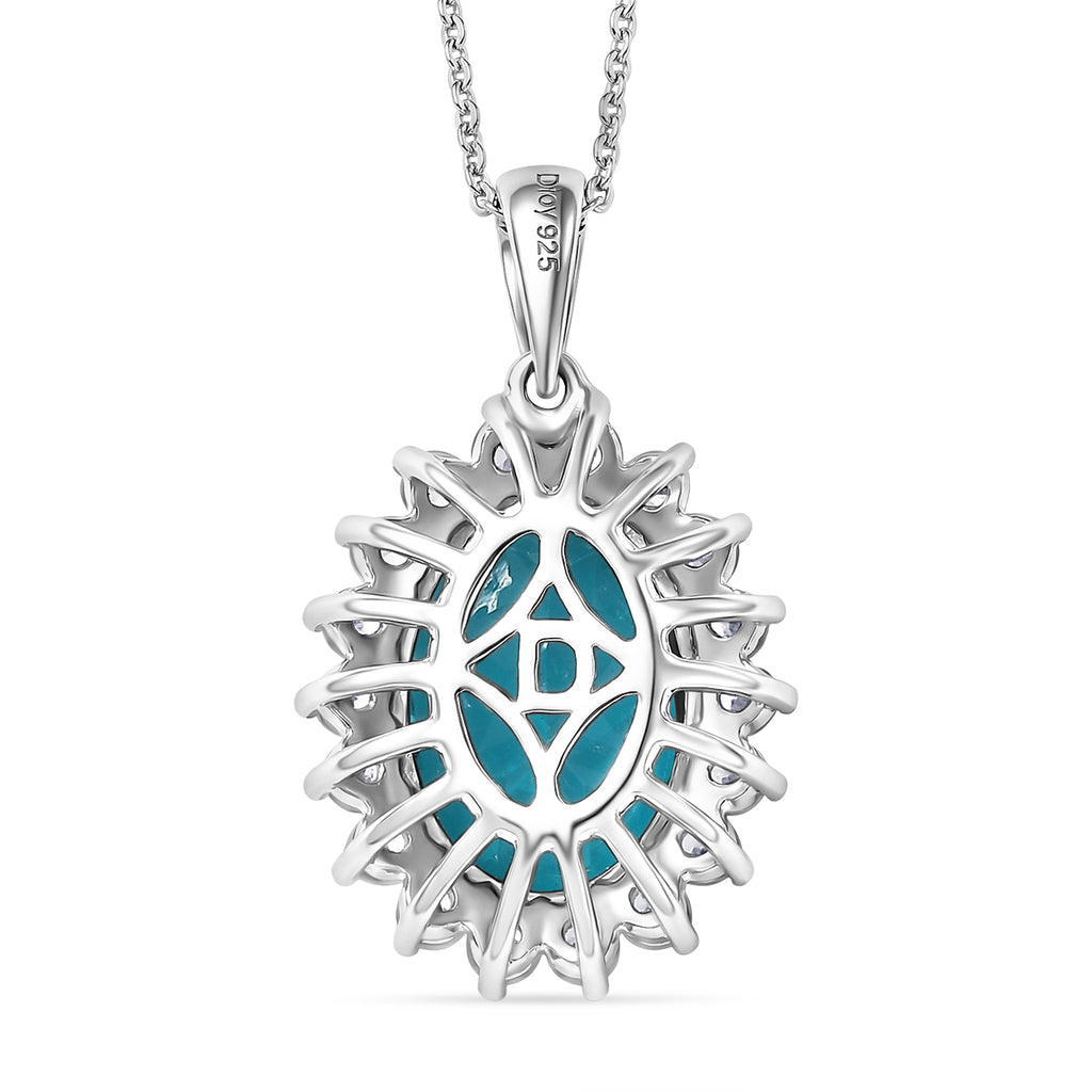 D'Joy Capri Blue Triplet Quartz & White Zircon Halo Pendant with Chain (Size 20) in Rhodium Overlay Sterling Silver 7.25 Ct._4454920_4