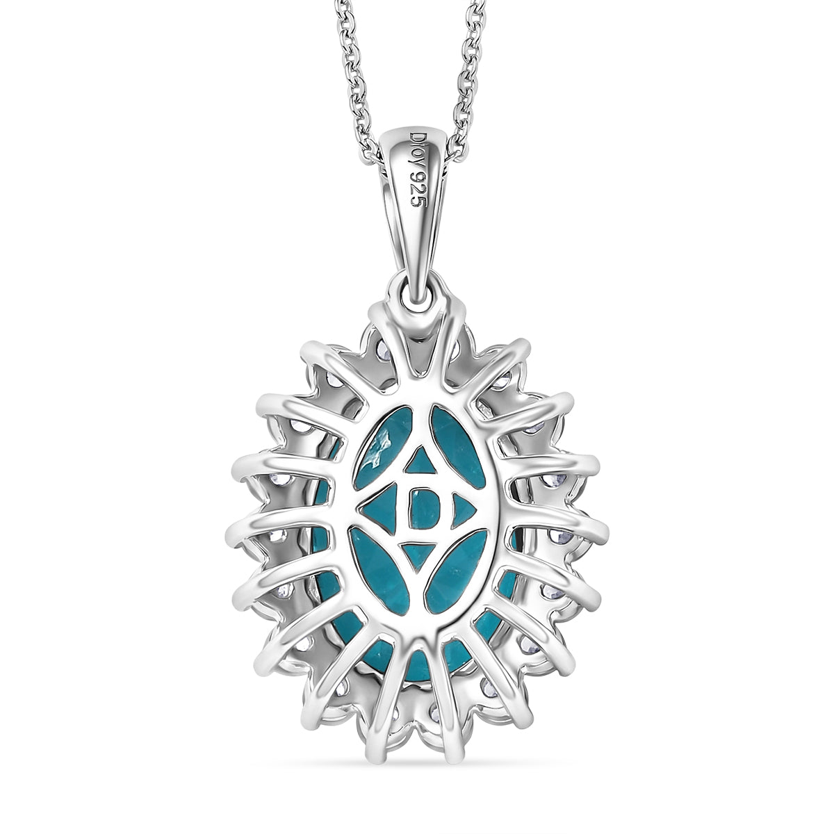 D'Joy Capri Blue Triplet Quartz, White Zircon Halo Pendant with Chain (Size 20) in Rhodium Overlay Sterling Silver 7.25 Ct. V32519578 5