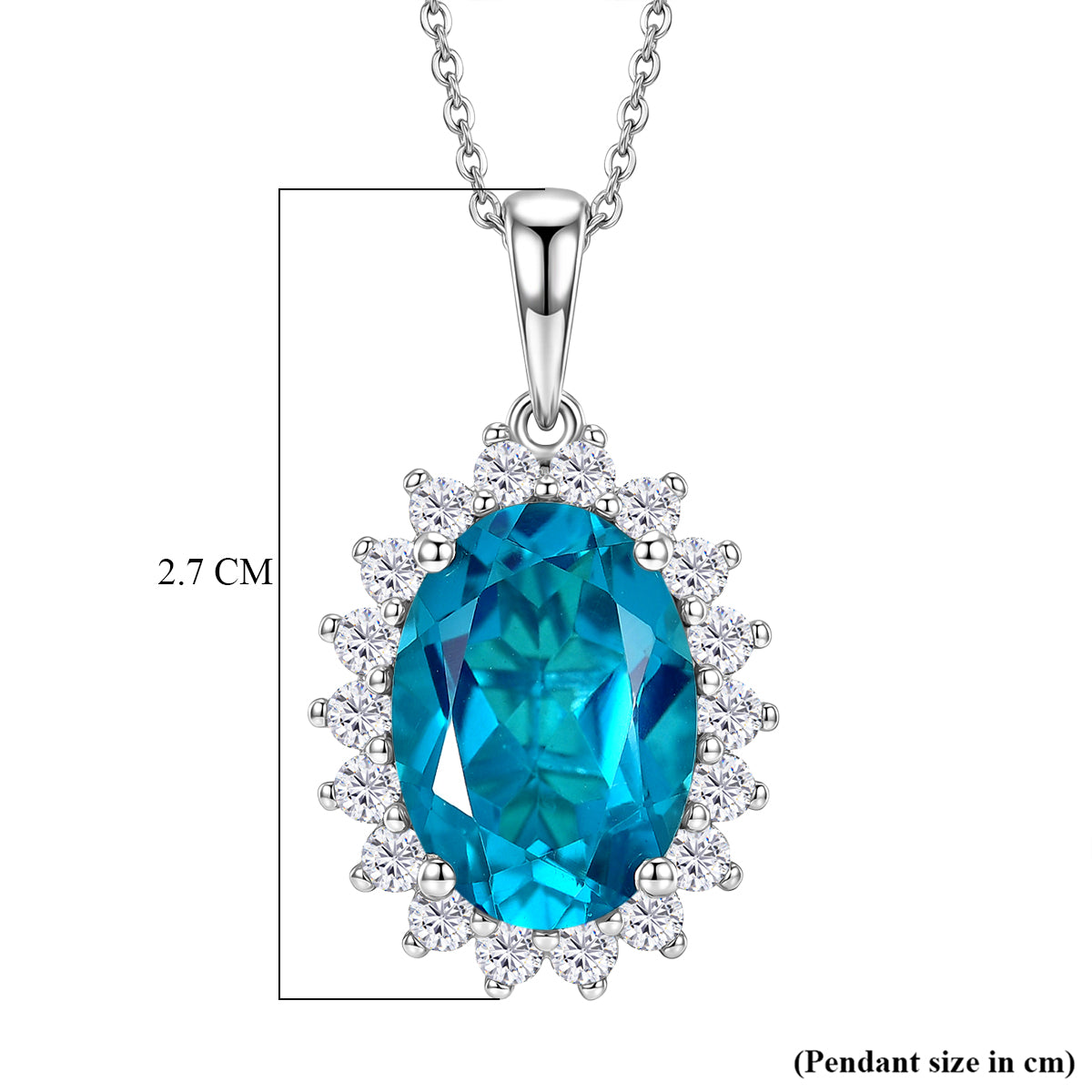 D'Joy Capri Blue Triplet Quartz, White Zircon Halo Pendant with Chain (Size 20) in Rhodium Overlay Sterling Silver 7.25 Ct. V32519578 6
