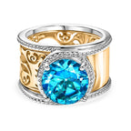 EverTrue Set of 2 - Capri Blue Triplet Quartz Stackable Ring in Yellow Gold Tone 3.93 Ct_4454937