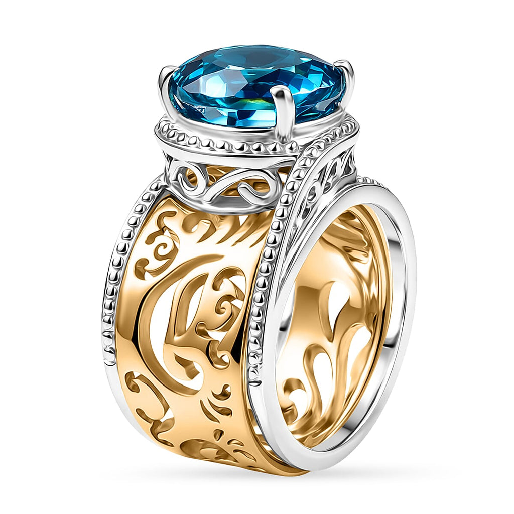 EverTrue Set of 2 - Capri Blue Triplet Quartz Stackable Ring in Yellow Gold Tone 3.93 Ct_4454937_3