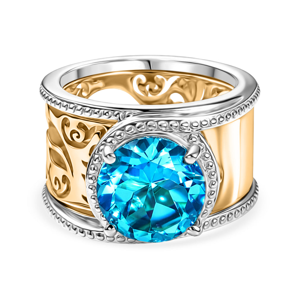 EverTrue Set of 2 - Capri Blue Triplet Quartz Stackable Ring in Yellow Gold Tone 3.93 Ct._4454944