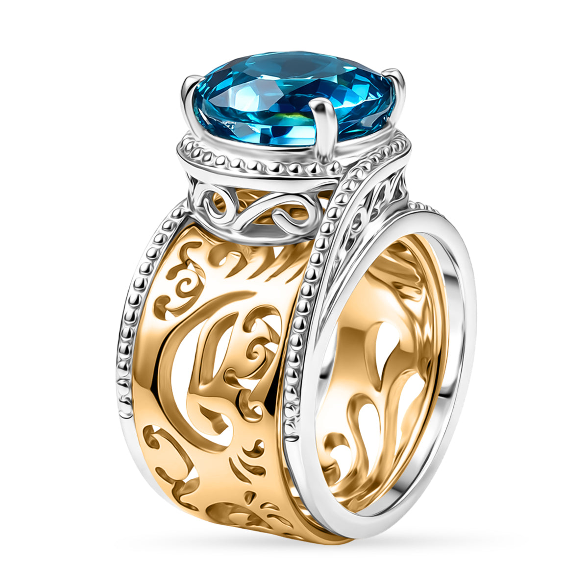 EverTrue Set of 2 - Capri Blue Triplet Quartz Stackable Ring in Yellow Gold Tone 3.93 Ct. V32514776 4