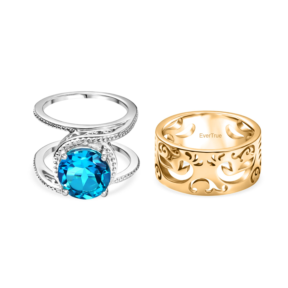 EverTrue Set of 2 - Capri Blue Triplet Quartz Stackable Ring in Yellow Gold Tone 3.93 Ct. V32514776 5
