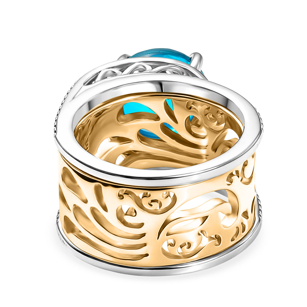 EverTrue Set of 2 -  Capri Blue Triplet Quartz Stackable Ring in Yellow Gold Tone 3.93 Ct._4454945_5