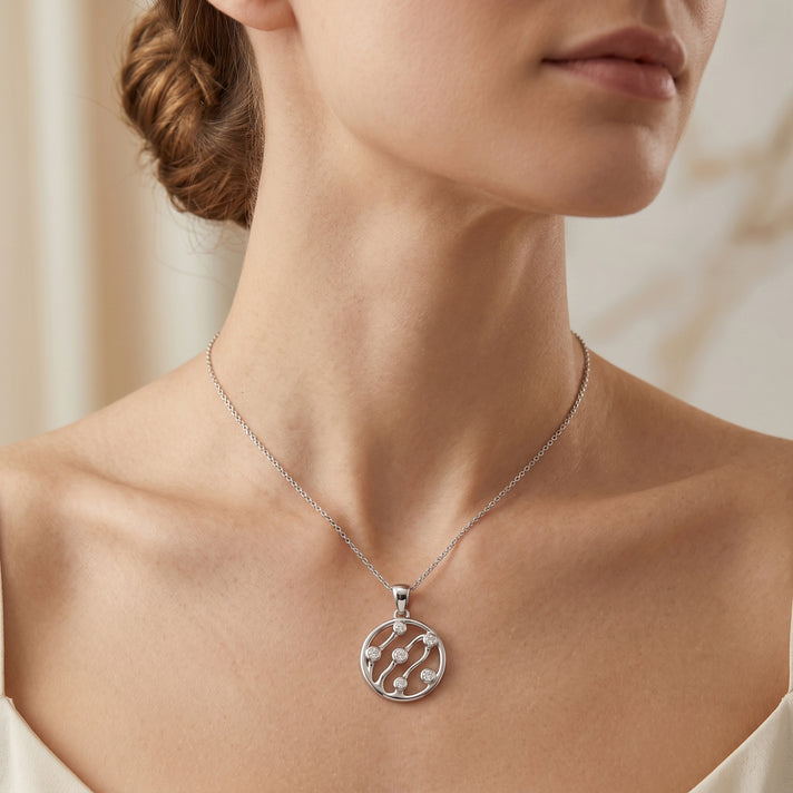 Lucy Q - Lab Grown Diamond (VS/E-F) Bubble Pendant with Chain (Size 18+2 Ext) in Rhodium Overlay Sterling Silver 4455129 2