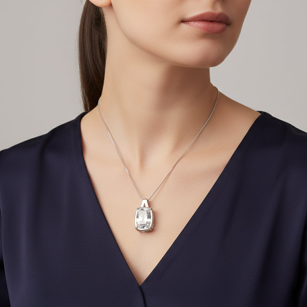 Moissanite Solitaire Pendant with Chain (Size 18) in Rhodium Overlay Sterling Silve 10.00 Ct. V32586214 3