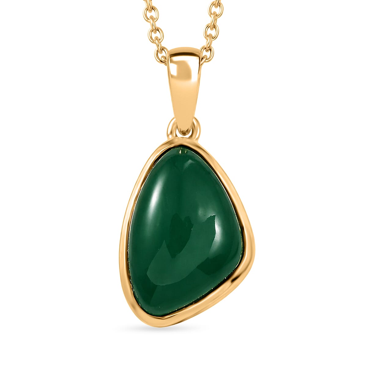 EverTrue - Green Onyx Solitaire Pendant with Chain (Size 20) in Yellow Gold Tone 6.94 Ct. V32520189 0