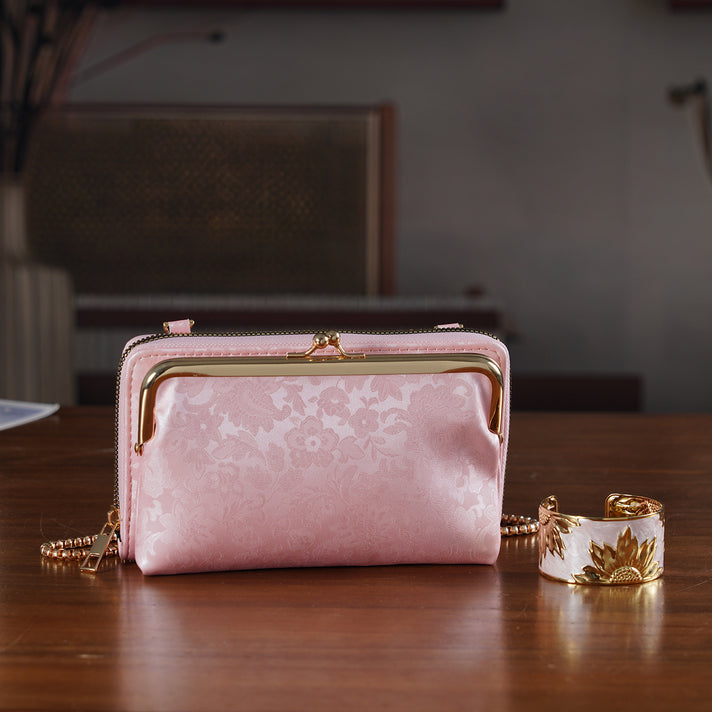 La Marey Set of 2 - RFID Clutch with Shoulder Strap &amp; Gold Flower Cuff Set - Baby Pink 4455479 2