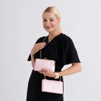 La Marey Set of 2 - RFID Clutch with Shoulder Strap & Gold Flower Cuff Set - Baby Pink_4455479_2