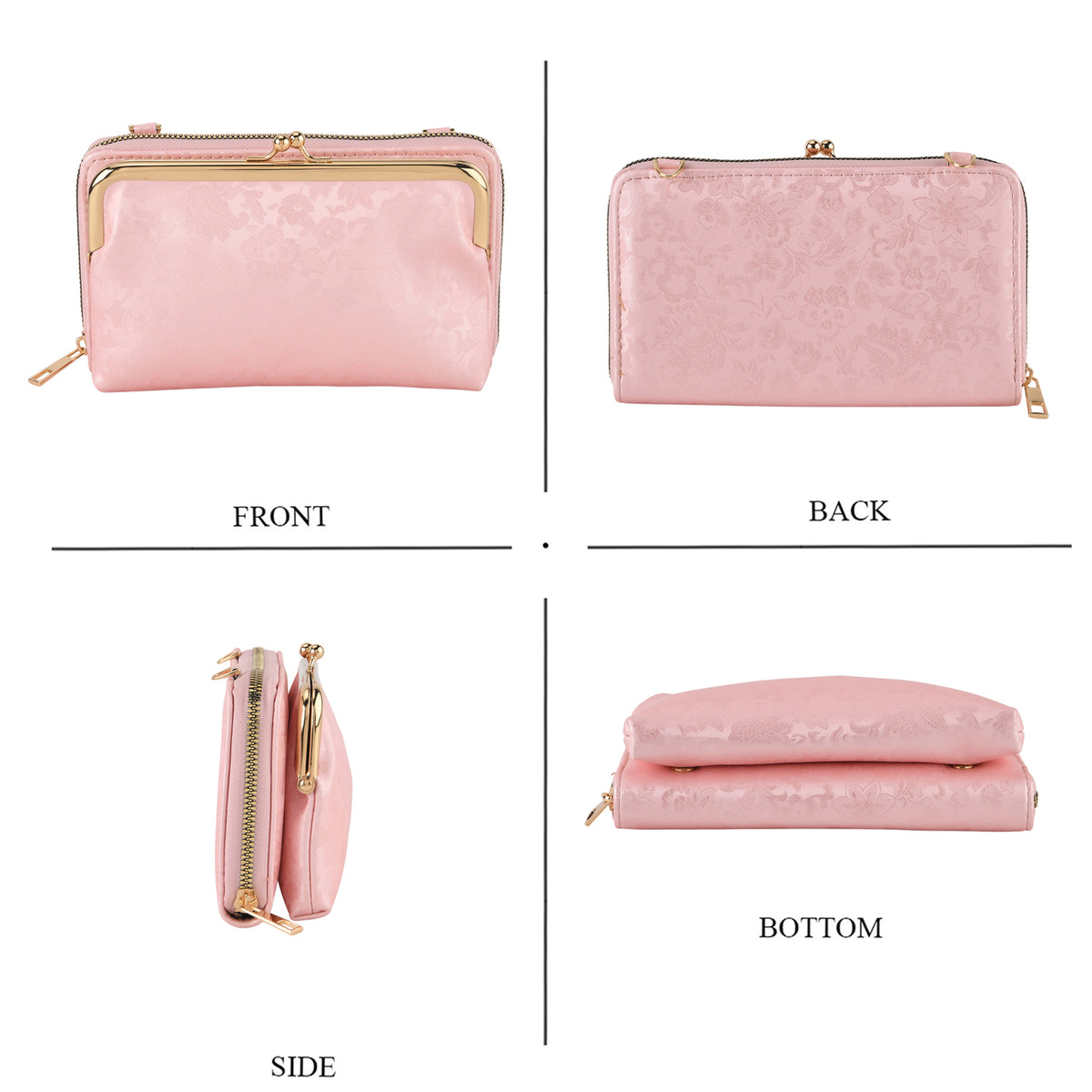 La Marey Set of 2 - RFID Clutch with Shoulder Strap &amp; Gold Flower Cuff Set - Baby Pink V32620120 4