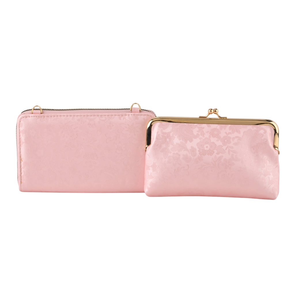 La Marey Set of 2 - RFID Clutch with Shoulder Strap & Gold Flower Cuff Set - Baby Pink_4455479_4