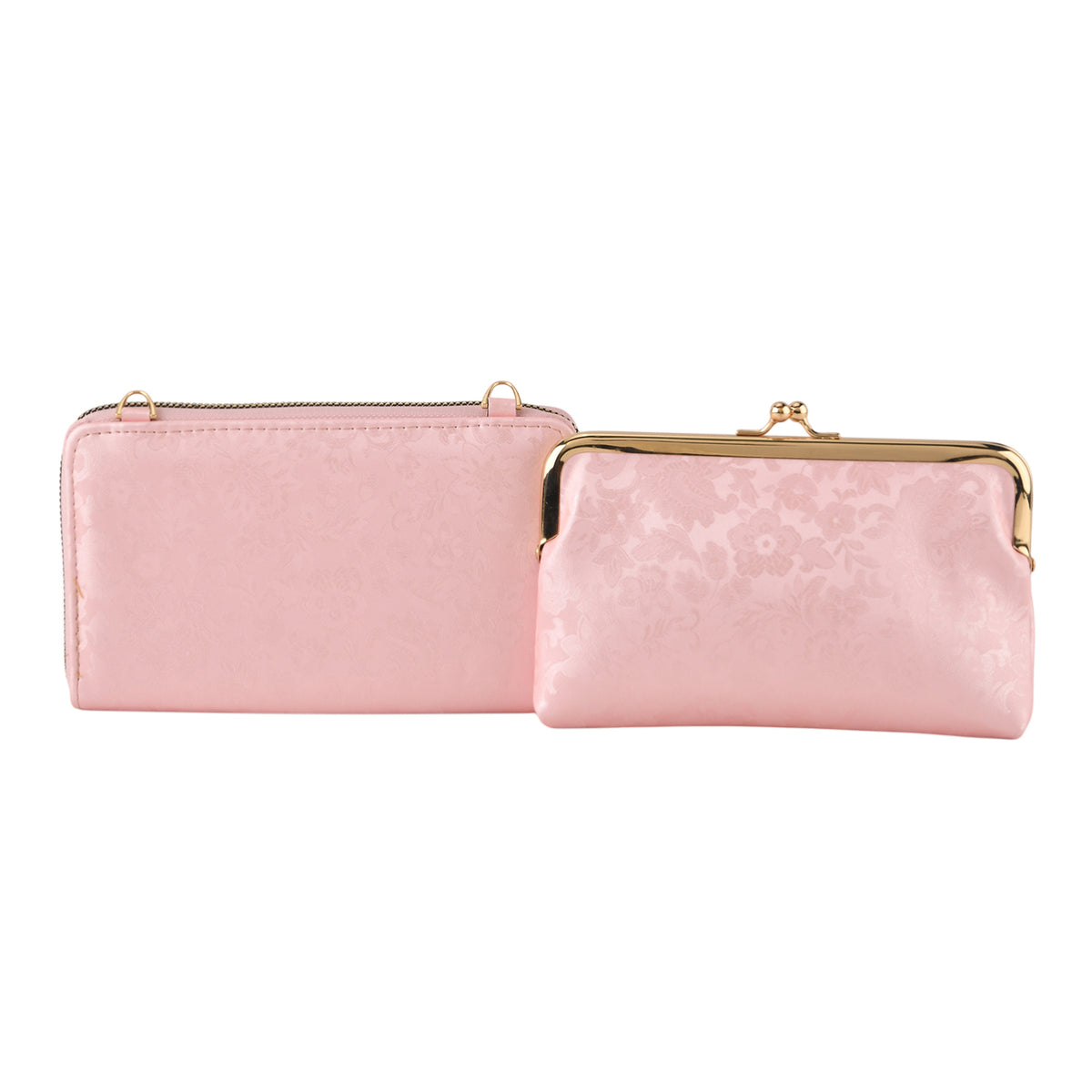 La Marey Set of 2 - RFID Clutch with Shoulder Strap &amp; Gold Flower Cuff Set - Baby Pink V32620120 5