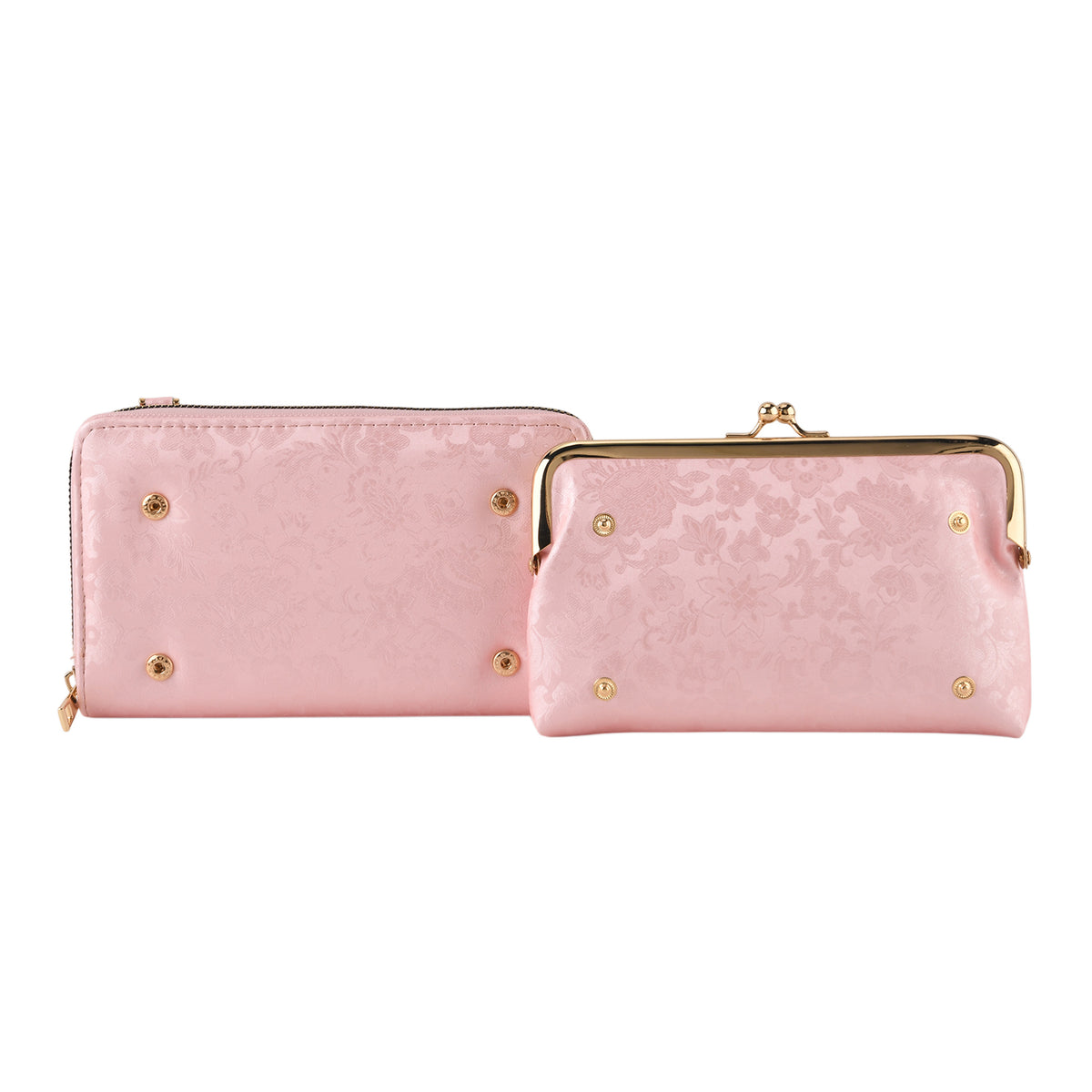 La Marey Set of 2 - RFID Clutch with Shoulder Strap &amp; Gold Flower Cuff Set - Baby Pink V32620120 6