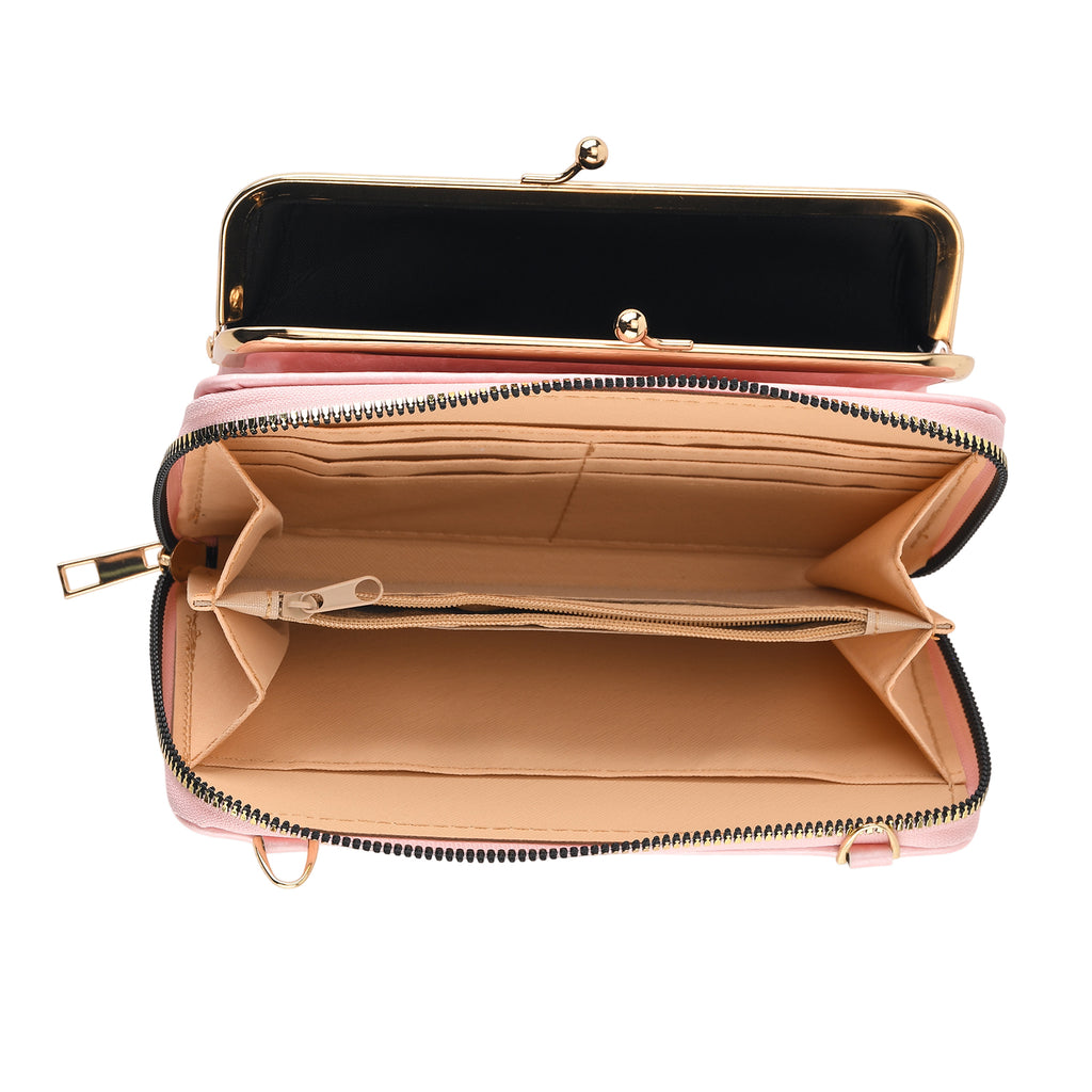 La Marey Set of 2 - RFID Clutch with Shoulder Strap & Gold Flower Cuff Set - Baby Pink_4455479_7