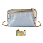 La Marey Set of 2 - RFID Clutch with Shoulder Strap & Gold Flower Cuff Bracelet - Light Blue_4455489