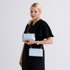 La Marey Set of 2 - RFID Clutch with Shoulder Strap & Gold Flower Cuff Bracelet - Light Blue_4455489_2