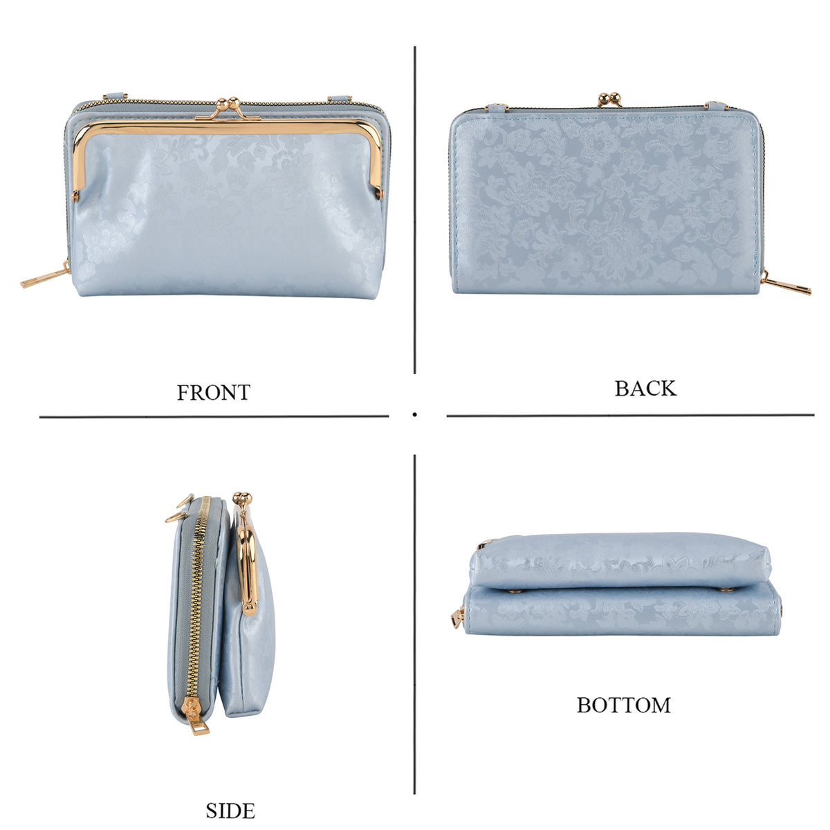 La Marey Set of 2 - RFID Clutch with Shoulder Strap &amp; Gold Flower Cuff Bracelet - Light Blue V32605467 4