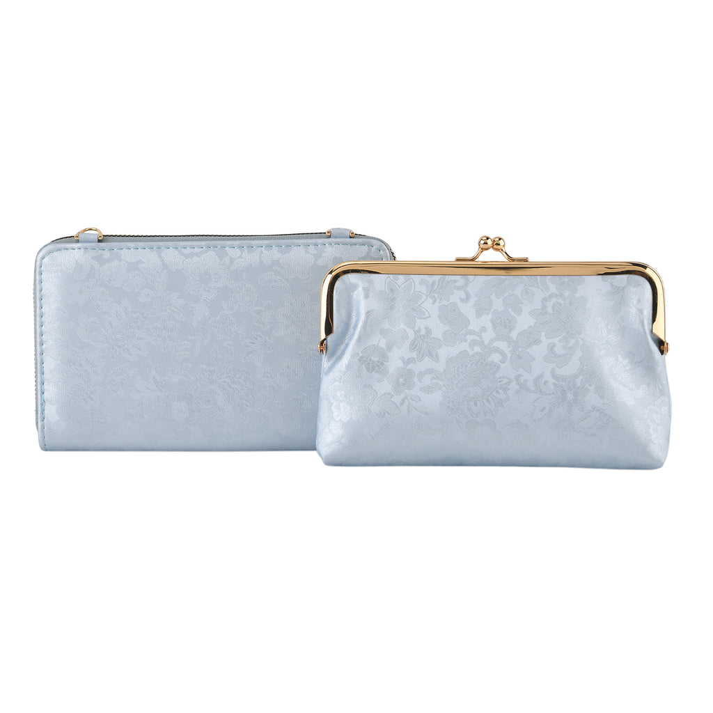 La Marey Set of 2 - RFID Clutch with Shoulder Strap & Gold Flower Cuff Bracelet - Light Blue_4455489_4