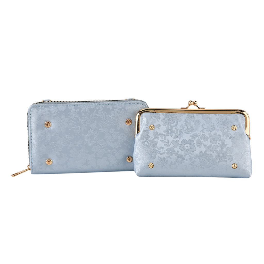 La Marey Set of 2 - RFID Clutch with Shoulder Strap & Gold Flower Cuff Bracelet - Light Blue_4455489_5