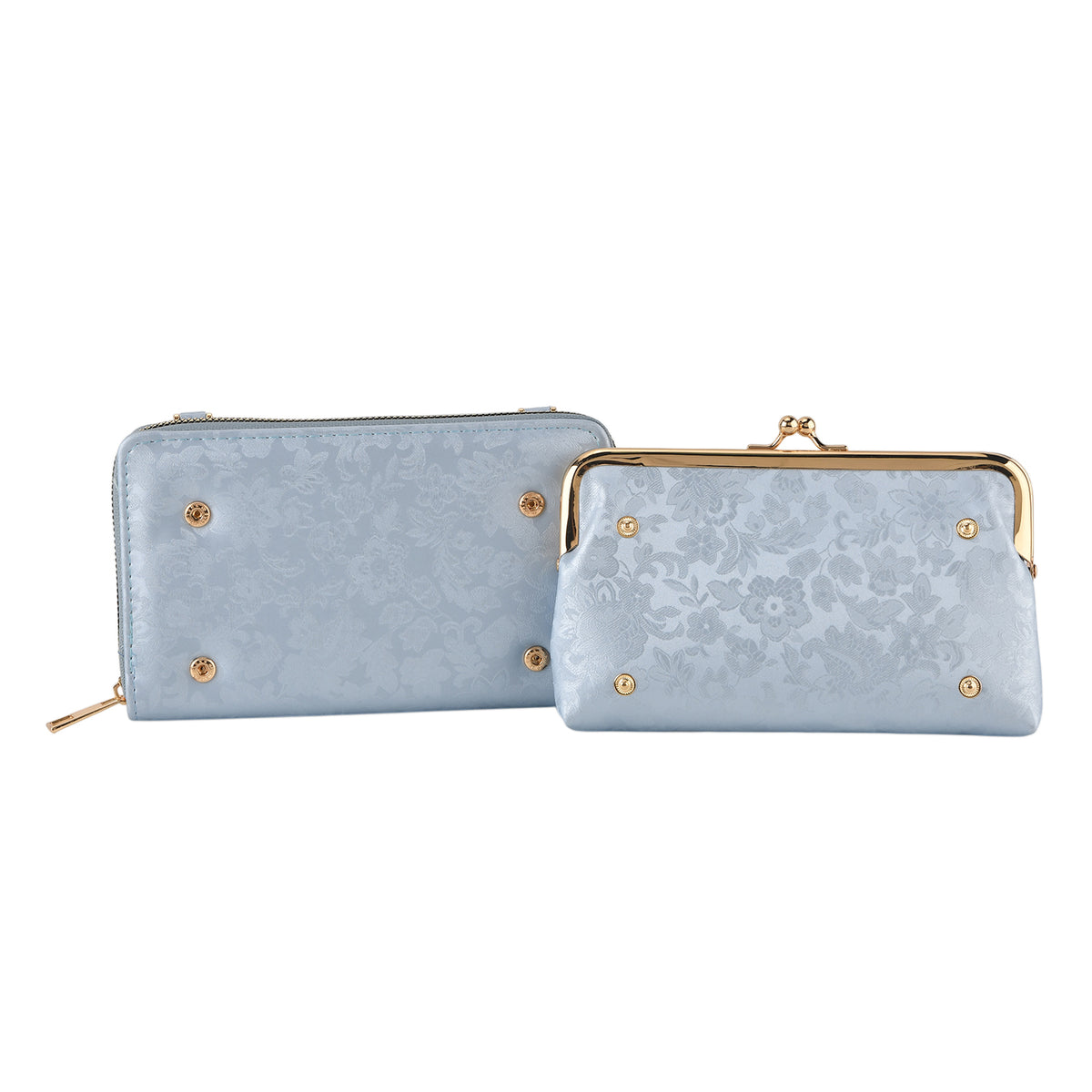La Marey Set of 2 - RFID Clutch with Shoulder Strap &amp; Gold Flower Cuff Bracelet - Light Blue V32605467 6