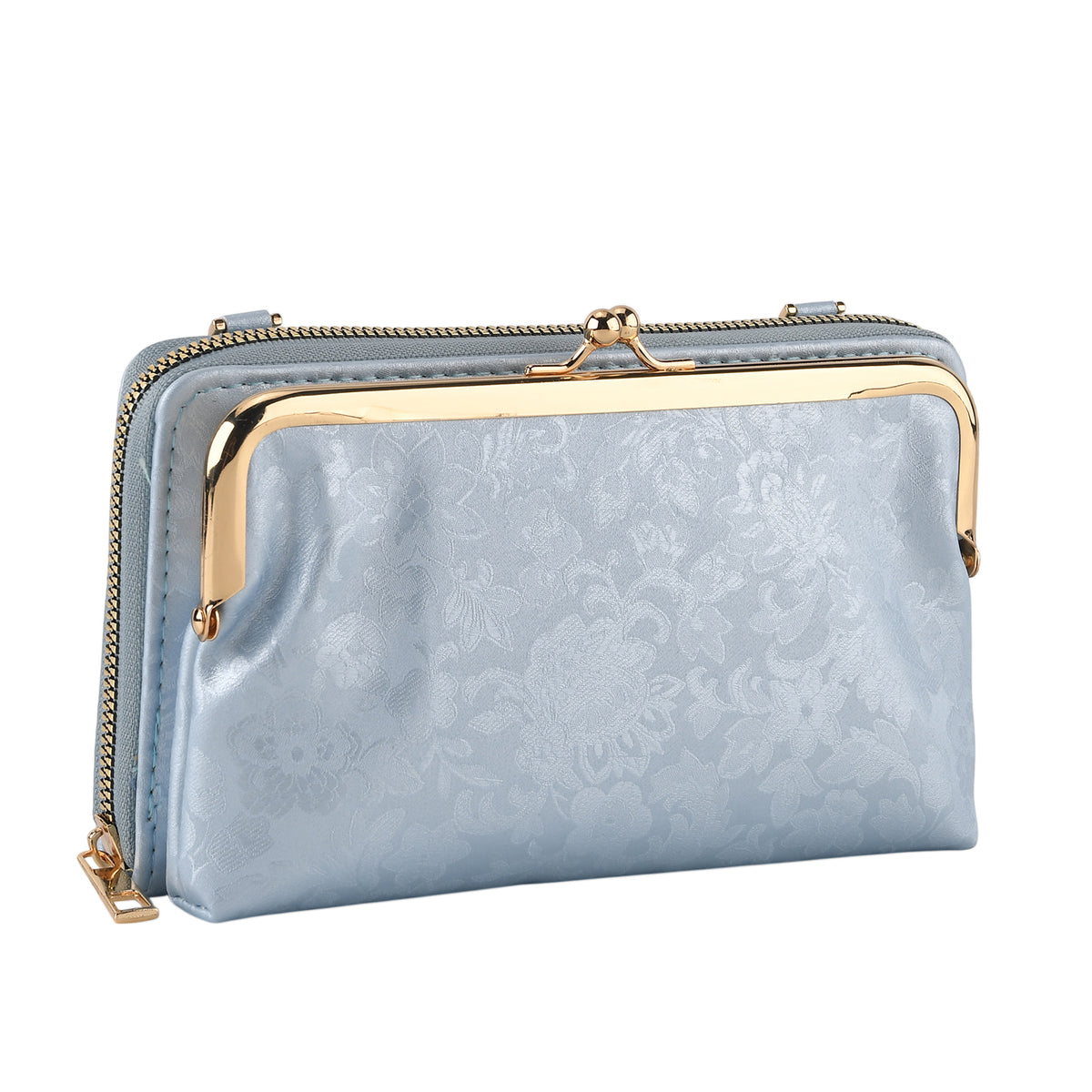 La Marey Set of 2 - RFID Clutch with Shoulder Strap &amp; Gold Flower Cuff Bracelet - Light Blue V32605467 7