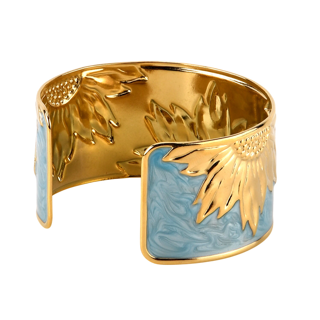 La Marey Set of 2 - RFID Clutch with Shoulder Strap & Gold Flower Cuff Bracelet - Light Blue_4455489_8